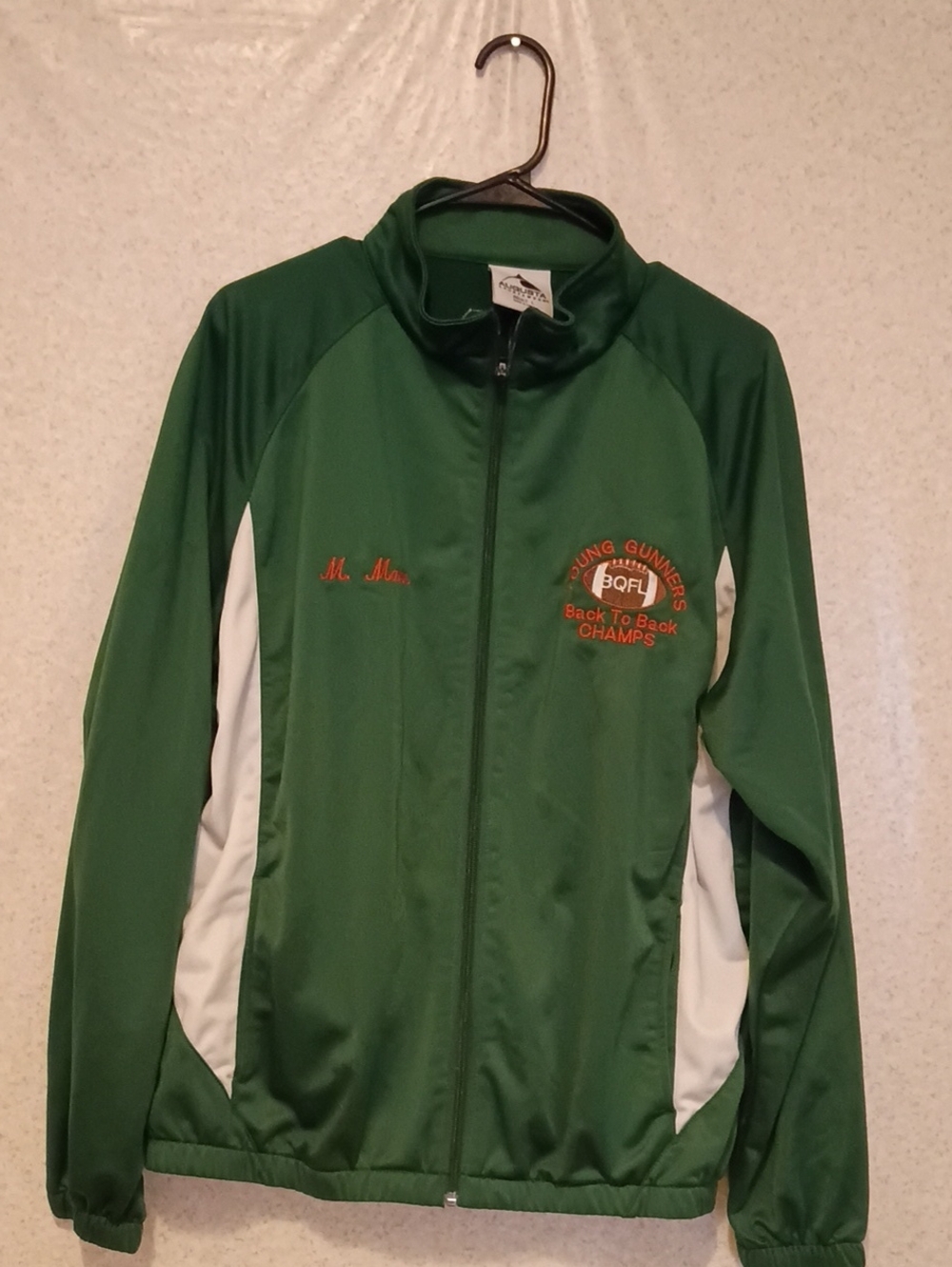 Augusta Sportswear Green and White Track Jacket with Orange Embroidery